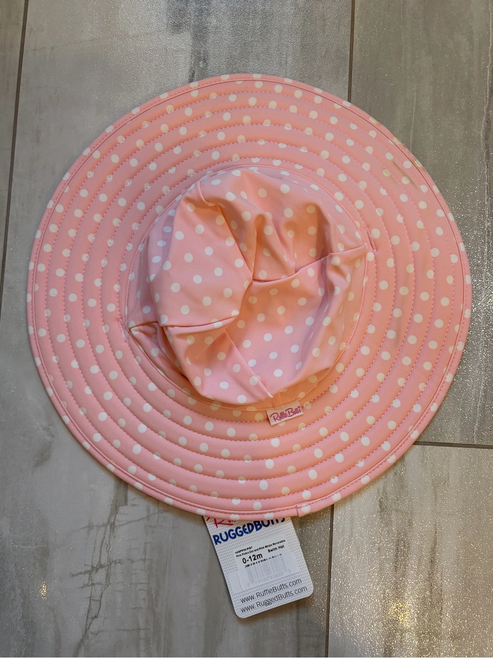 NWT RuffleButts Pink & White Polka Dot UV Protection Sun & Swim Hat Girls 0-12M